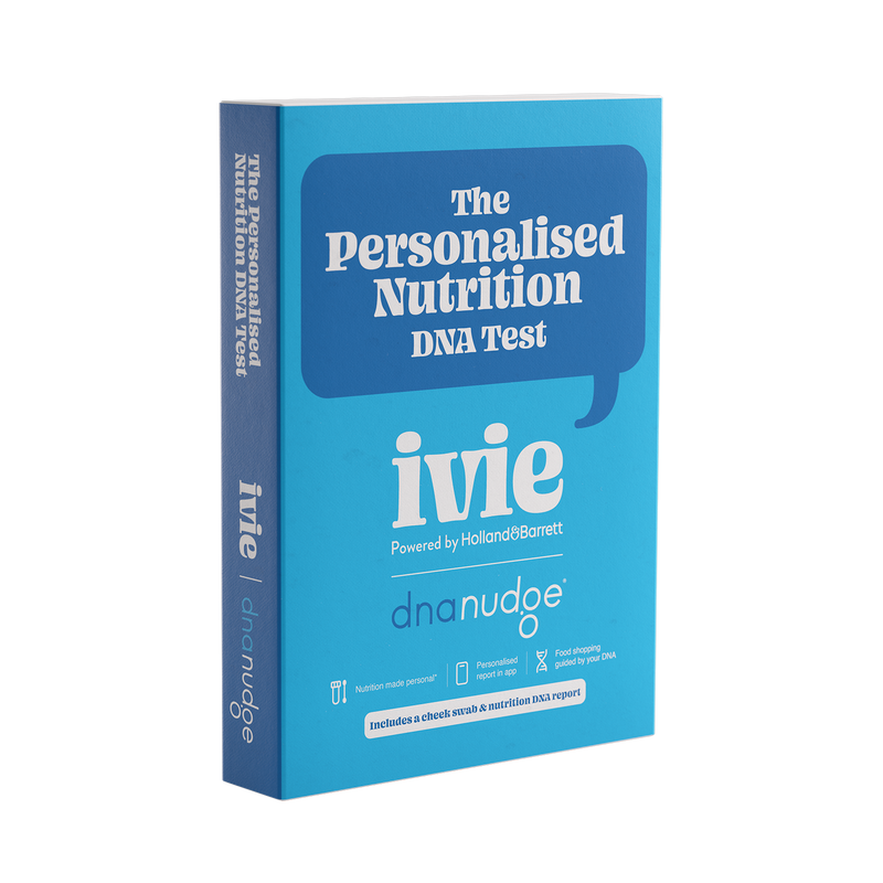 Sleeve of the Personalised Nutrition DNA Test powered by Holland & Barrett & DNA Nudge